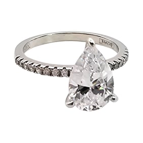 Sterling Silver  Cubic Zirconia Pear-Cut Ring, Size 10.5