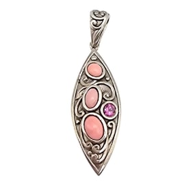 D’Joy Sterling Silver Pendant With Coral and Amethyst