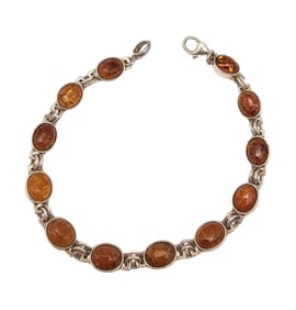 Sterling Silver Amber Bracelet Weighing 11.8 G
