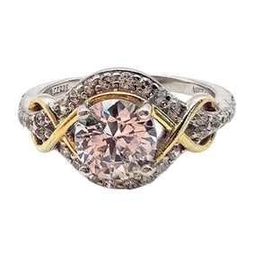 Sterling Silver and Gold-Tone Cubic Zirconia Ring, Size 7.75, 4.1 G