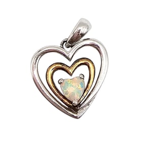 Sterling Silver and Gold Over Heart Pendant with Opal Gemstone, 1.4 G