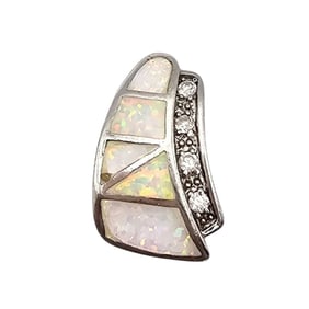 Sterling Silver Pendant With Opal and Clear Stone Accents