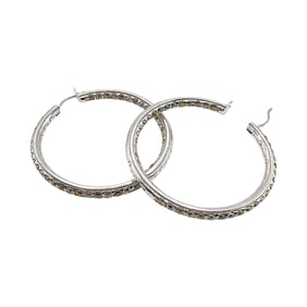 Sterling Silver Rhinestone Hoop Earrings, 10.9 G