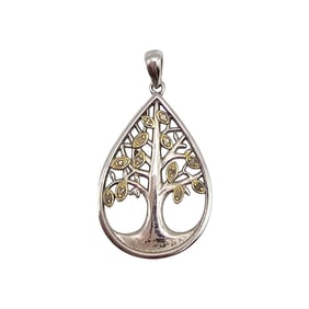 Sterling Silver Tree Pendant with Gold-Tone Leaf Detail, 3 G