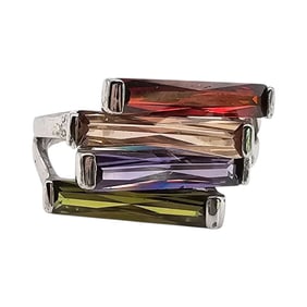 UC Silver Rhinestone Ring, Multi-Stone Design, Size 8.25