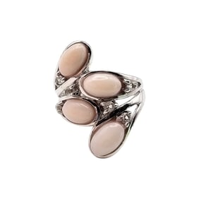 Sterling Silver Ring with Pink Opal and White Topaz, Size 5.75