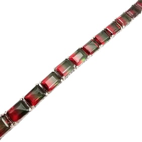 Sterling Silver Watermelon Tourmaline Tennis Bracelet, 30.9 G