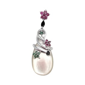 Ross-Simons Sterling Silver Pendant with Mother-of-Pearl, Emerald, Ruby, and Sapphire