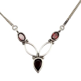 Signed Garnet Sterling Silver Necklace, 6.5 G