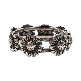 Sterling Silver Flower Band Ring, Size 6.5, 4 G