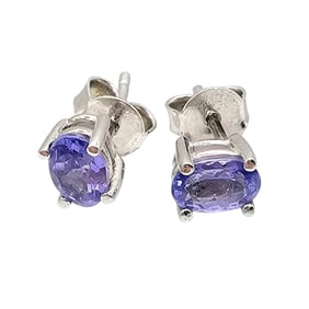 Sterling Silver SK Rhinestone Earrings with Purple Stones, 1.2 G