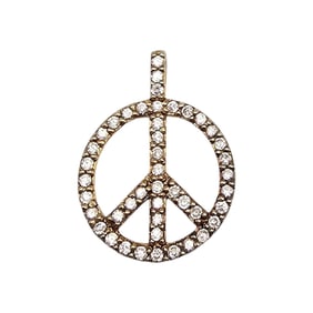 FAS Gold Over Silver Rhinestone Peace Sign Pendant, 2.3 G