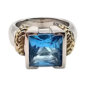Sterling Silver and Blue Topaz Ring, Size 7.75, 14.7 G