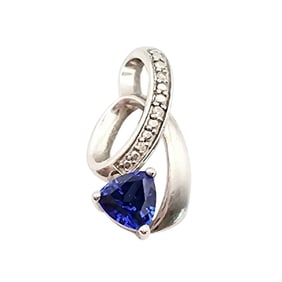 Sterling Silver  Pendant Featuring Sapphire and Diamond Accents