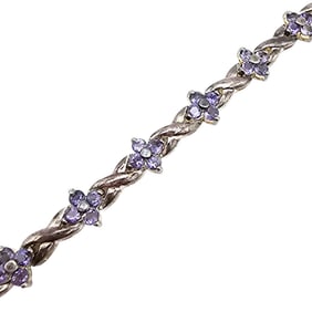 Signed Sterling Silver Amethyst Tennis Bracelet with Floral Design