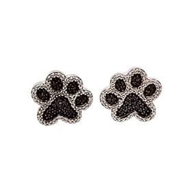 Sterling Silver Paw Print Earrings Diamond Accents