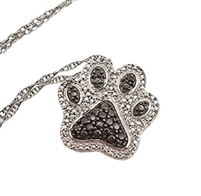 JWBR Sterling Silver Diamond Paw Print Necklace, 3.1 G