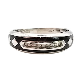 JWBR Diamond and Enamel Sterling Silver Ring, Size 9.75, 3.7 G
