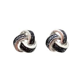 FAS Sterling Silver Knot Earrings with Diamond Accents, 3.1 G