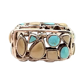 Sterling Silver Turquoise and Agate Inlay Ring, Size 6.5