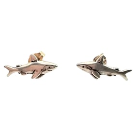 Signed Sterling Silver Shark Earrings with Butterfly Backs