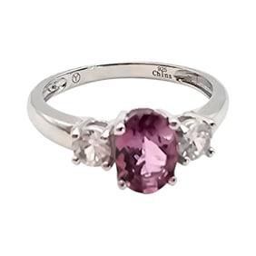 Sterling Silver Ring with Purple Gemstone and Accent Stones, Size 6.75
