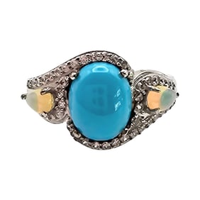 D’Joy Sterling Silver Ring with Turquoise and Opal, Size 6.75
