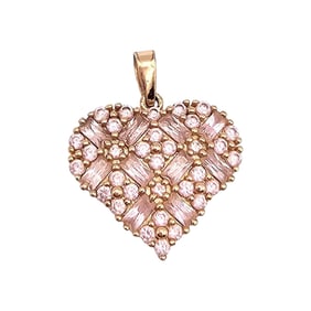 FZN Gold Over Sterling Silver Rhinestone Heart Pendant, 3.4 G