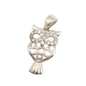 Sterling Silver Owl Pendant with Clear Stones, 1.7 G