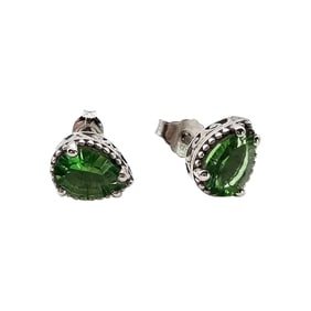 Sterling Silver Stud Earrings with Green Cubic Zirconia Stones
