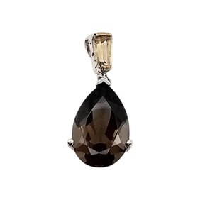 SJM Sterling Silver 14k Gold Smoky Quartz and Citrine Pendant 1.2 G