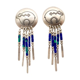 Navajo Sterling Spirit Bear Azurite Microbead Earrings