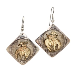 Navajo Sterling Goldfill Cowboy Earrings