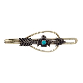 Vintage Navajo Sterling Turquoise Thunderbird Tie Clip