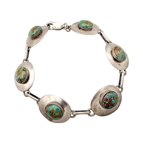 Navajo Sterling Turquoise Concho Link Bracelet