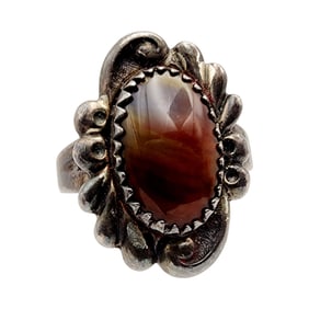 Bell Trading Post Sterling Petrified Wood Ring Sz 5.5