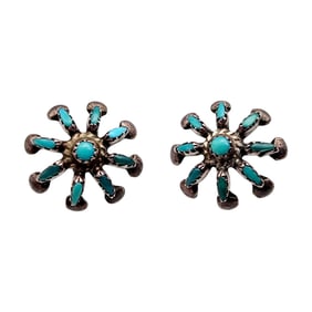 Vintage Zuni Sterling Turquoise Needlepoint Earrings