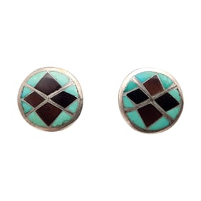 Vintage Navajo Sterling Multi Stone Inlay Earrings