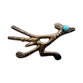 Vintage Navajo Sterling Turquoise Roadrunner Brooch
