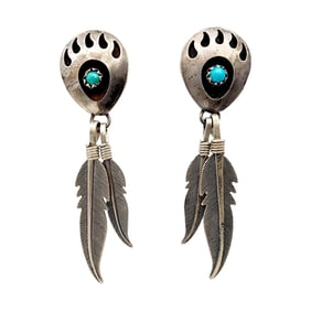 Navajo Sterling Turquoise Bear Paw Dangle Earrings