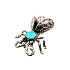 Navajo Sterling Turquoise Stamped Bug Brooch