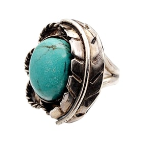 Vintage Navajo Sterling Turquoise Ring Sz 6.25