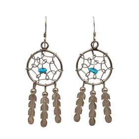 Vintage Southwestern Sterling Dream Catcher Earrings