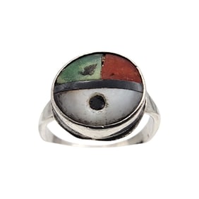 Zuni Sterling Sunface Inlay Ring Sz 4