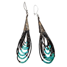 Vintage Navajo Sterling Liquid Silver and Turquoise Bead Earrings