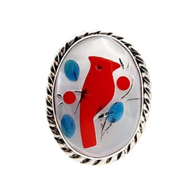 Zuni Sterling Cardinal Inlay Ring Sz 4.25