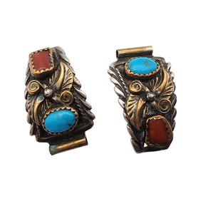 Vintage Navajo Sterling Turquoise Coral Watch Tips