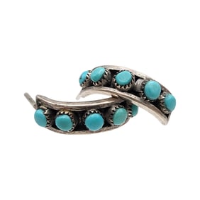 Vintage Zuni Sterling Turquoise Snake Eye Earrings