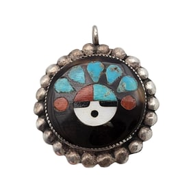 Vintage Zuni Sterling Multistone Inlay Sunface Pendant
