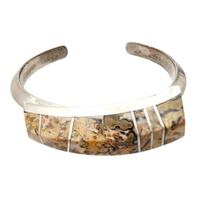 Signed NA Navajo Sterling Jasper Inlay Cuff Bracelet